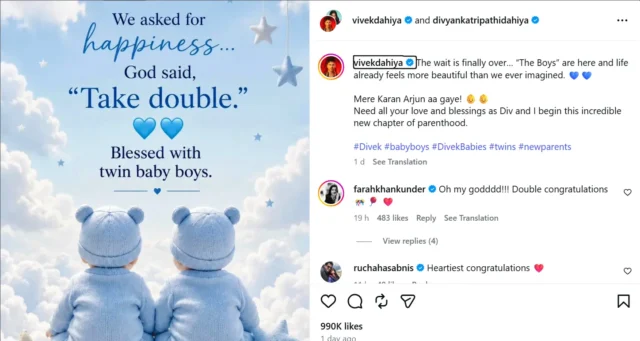 Divyanka Tripathi and Vivek Dahiya Welcome Twin Baby Boys | Mother And Baby Matters | Insta : divyankatripathidahiya